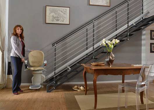 A straight stairlift fitted to a modern staircase